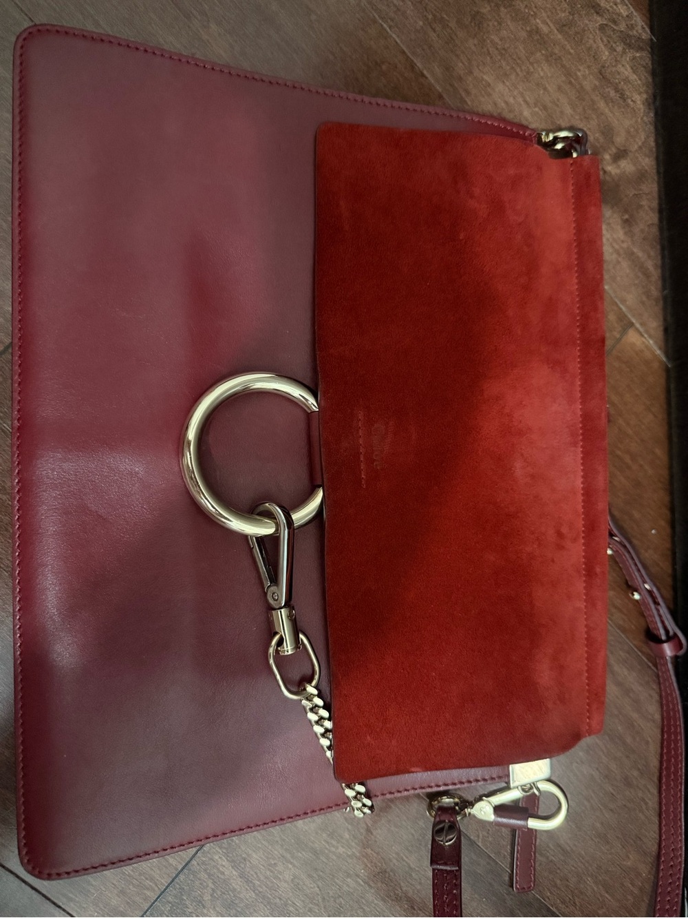 Chloé Two-Tone Red Suede & Leather Crossbody Bag